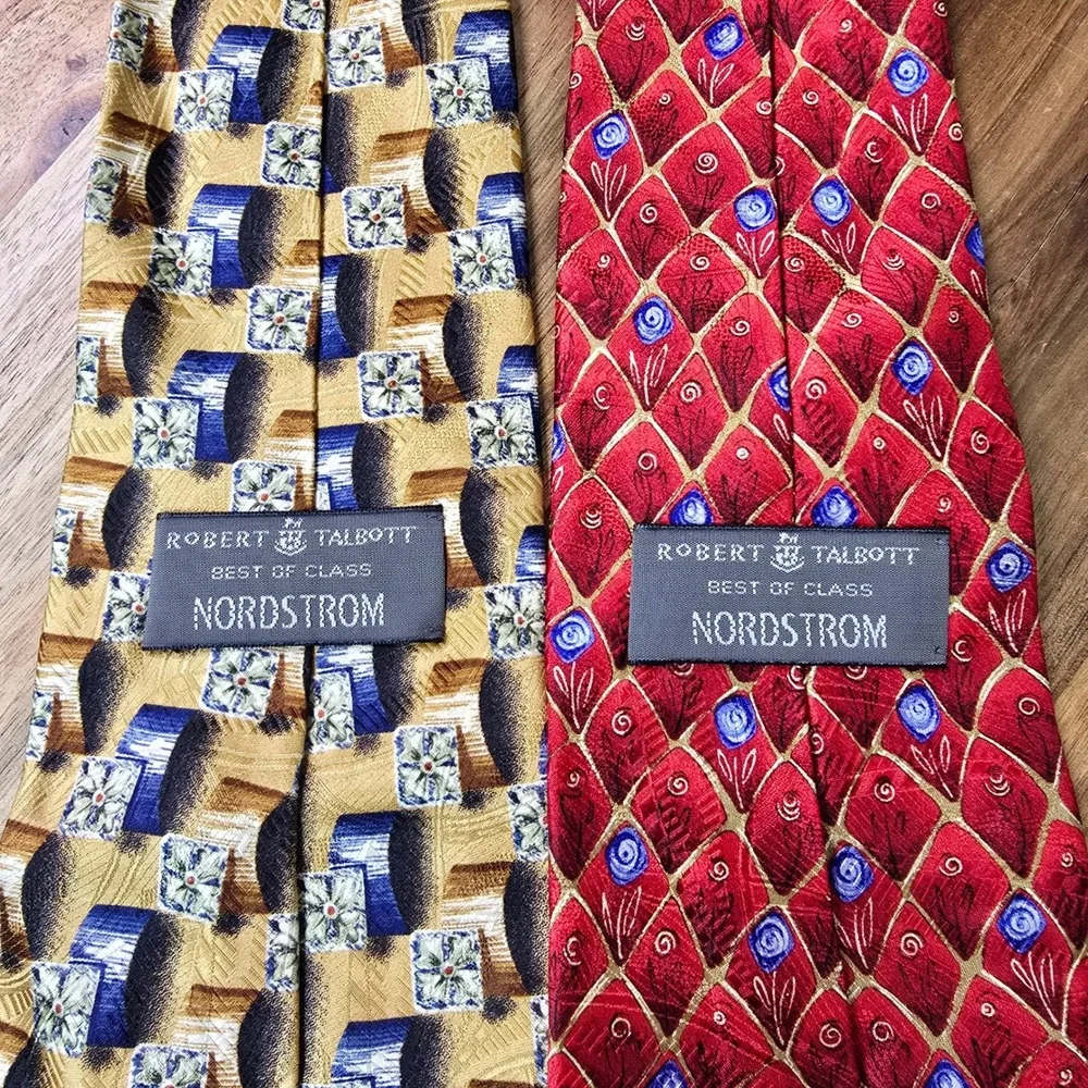 Lot of 2 Robert Talbott Best of Class Nordstrom Tie Mens Red Gold Silk Geometric